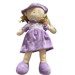 Purple and Cream Stuffed Animal with Yarn Hair and Hat